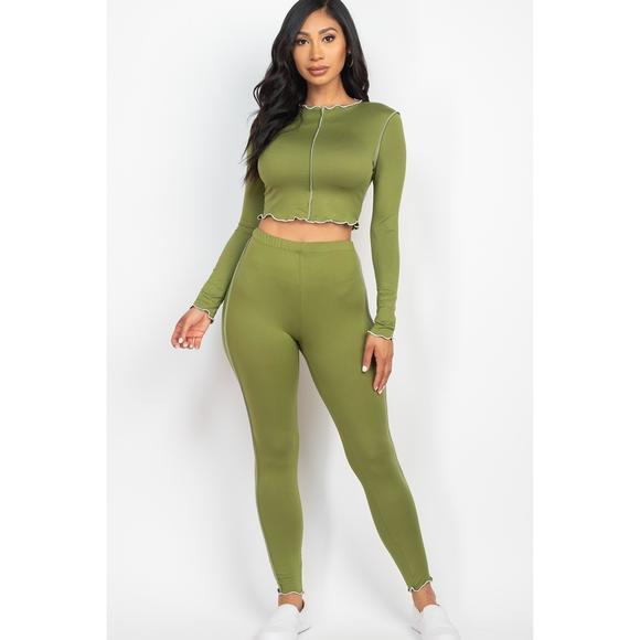 Rachell`s Boutique Pants - Lettuce Edge Crop Top & Leggings Set